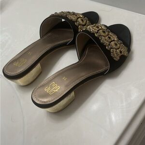 eos Black and Gold Heels with Luxurious Embellishments